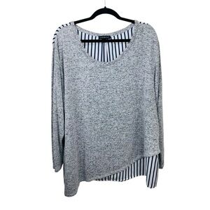 Lane Bryant Top Tunic Womens 22 / 24 Striped Gray Long Sleeve Lagenlook Pullover